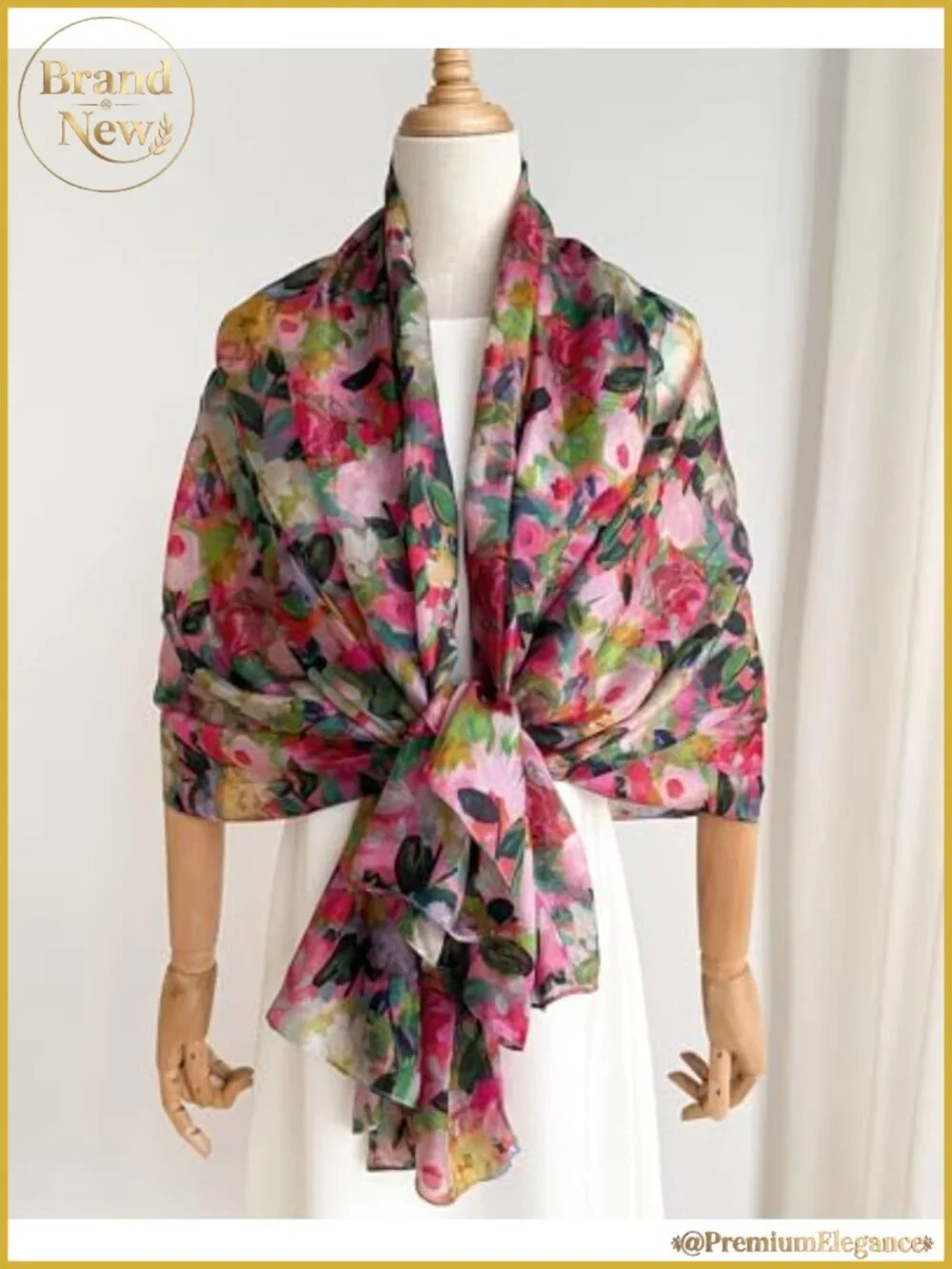 100% Mulberry Silk Scarf for Women Large Floral Shawl Wrap